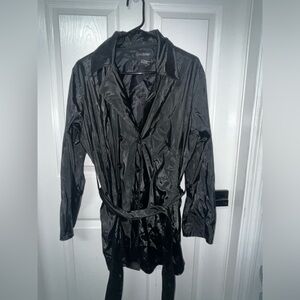 Outer Edge Solid Shiny Black Long Sleeve Collared Rain Jacket Size 2X